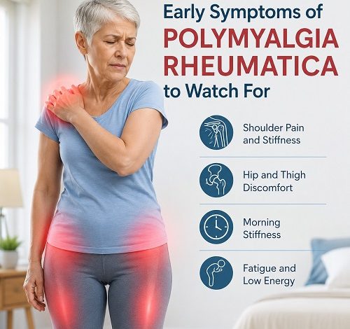 Older adult experiencing early polymyalgia rheumatica symptoms including shoulder and hip pain and morning stiffness