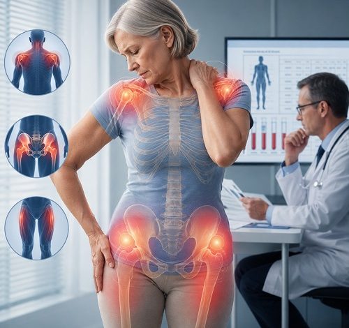 Polymyalgia rheumatica symptoms causing shoulder and hip pain and morning stiffness
