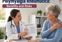 Doctor discussing Prednisone for Polymyalgia Rheumatica treatment and corticosteroid risks with an older adult patient.