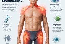 Older adult experiencing shoulder and hip inflammation associated with polymyalgia rheumatica causes