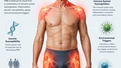 Older adult experiencing shoulder and hip inflammation associated with polymyalgia rheumatica causes