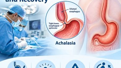Achalasia surgery showing Heller myotomy and POEM treatment approaches
