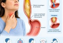 Achalasia symptoms showing difficulty swallowing and food movement through the oesophagus