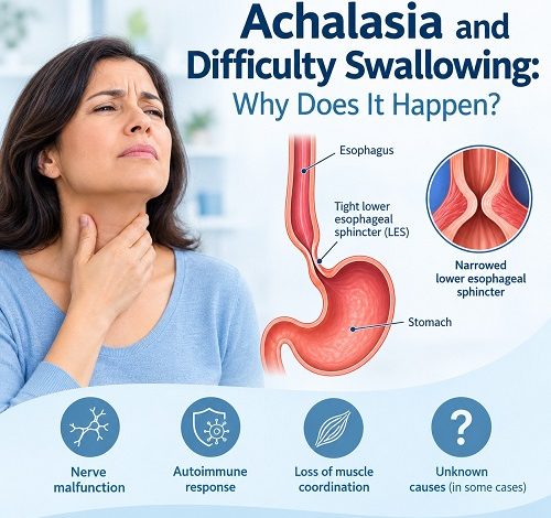 Achalasia and difficulty swallowing showing impaired food movement through the oesophagus