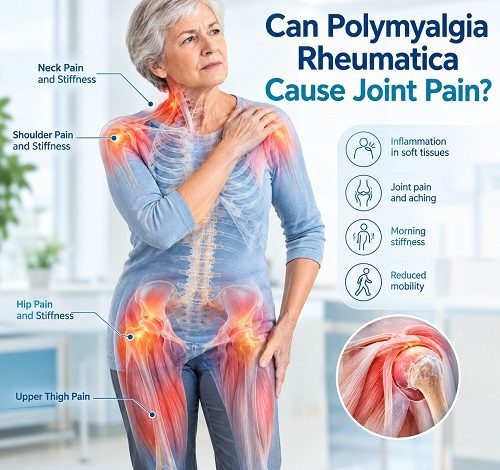 Can polymyalgia rheumatica cause joint pain in the shoulders and hips?