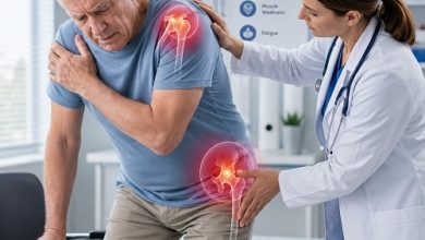 Polymyalgia Rheumatica muscle weakness causing shoulder and hip discomfort in an older adult