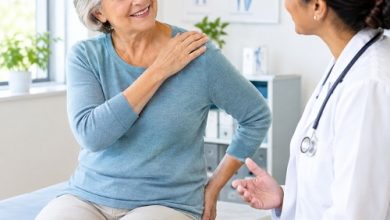Older adult discussing polymyalgia rheumatica remission and recovery with a doctor