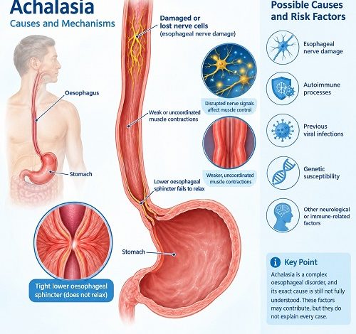 Achalasia causes and esophageal nerve damage affecting the oesophagus
