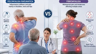 Polymyalgia Rheumatica vs Fibromyalgia comparison showing muscle pain and stiffness