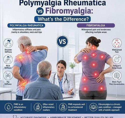 Polymyalgia Rheumatica vs Fibromyalgia comparison showing muscle pain and stiffness