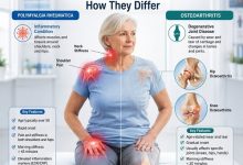 Polymyalgia Rheumatica vs Osteoarthritis showing differences in shoulder, hip and joint pain