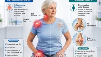 Polymyalgia Rheumatica vs Osteoarthritis showing differences in shoulder, hip and joint pain