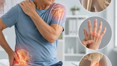 Polymyalgia rheumatica vs rheumatoid arthritis comparison showing an older adult with shoulder and joint stiffness