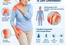 Older adult experiencing shoulder and hip pain associated with untreated Polymyalgia Rheumatica