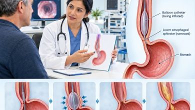 Pneumatic dilation for achalasia balloon dilation procedure illustration