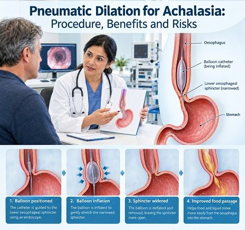 Pneumatic dilation for achalasia balloon dilation procedure illustration