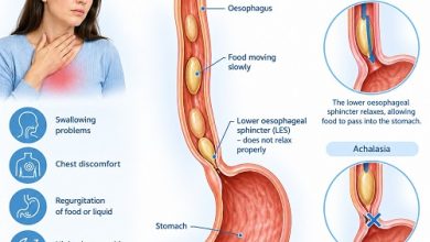 Person experiencing swallowing difficulties and chest discomfort associated with achalasia.