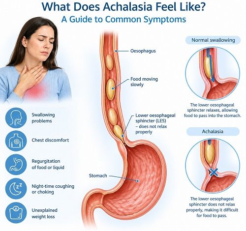 Person experiencing swallowing difficulties and chest discomfort associated with achalasia.