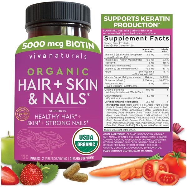Organic Biotin Vitamins for Hair Skin and Nails
